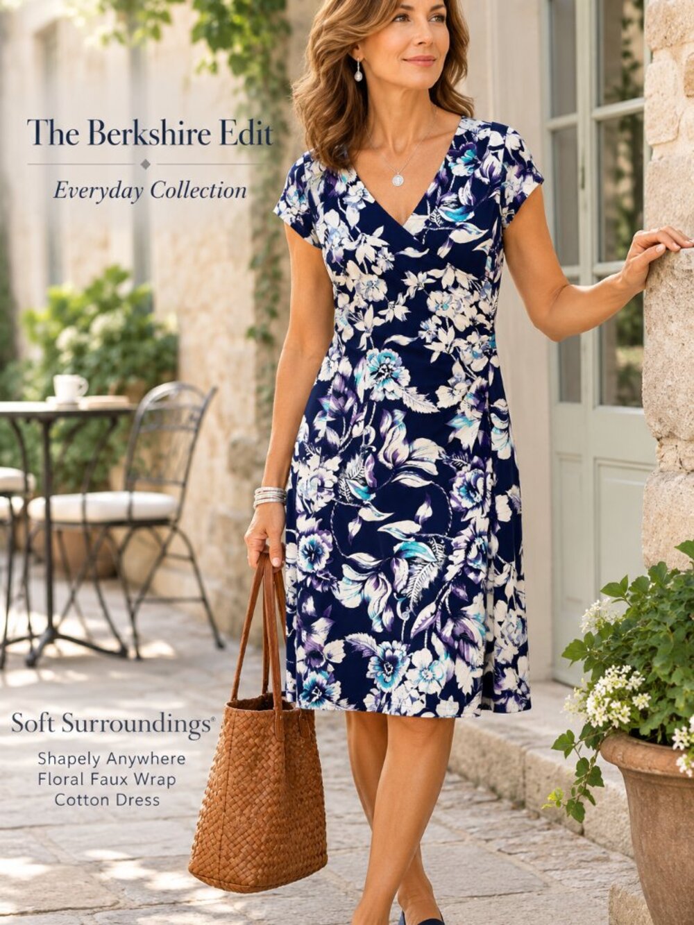 Soft Surroundings Shapely Anywhere Floral Faux Wrap Cotton Dress M